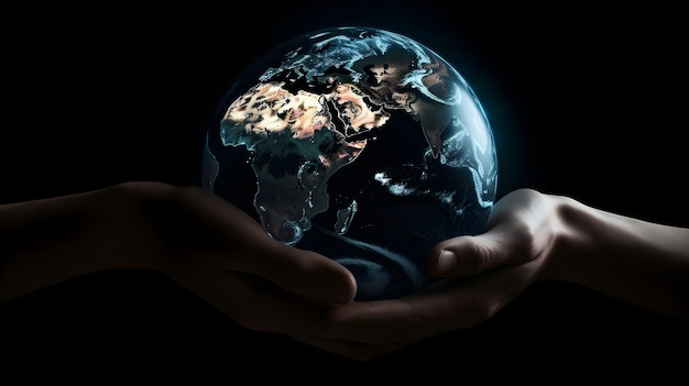 Close de mãos humanas segurando o planeta Terra