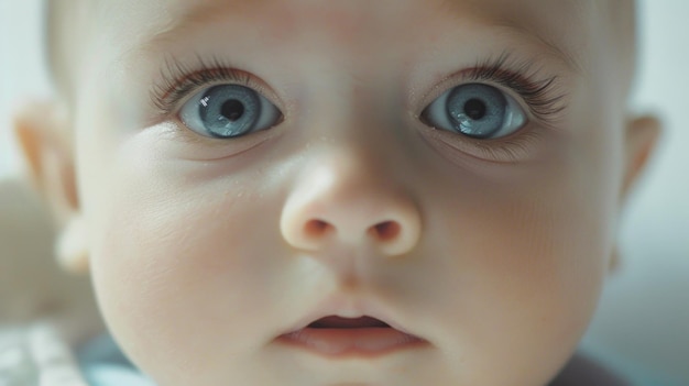 Foto close de um bebê com belos olhos azuis adequado para temas de família e parentalidade