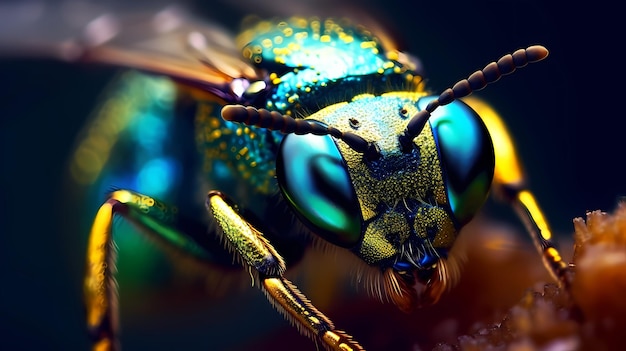 Close de um inseto sentado em uma flor com os olhos fechados e a cabeça virada para o lado