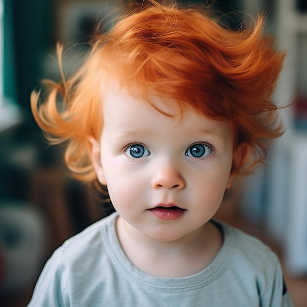 Foto close de um lindo menino ruivo