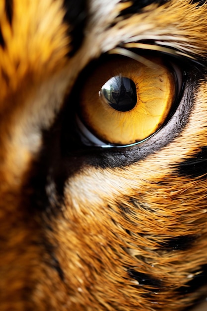 Close de um olho de tigre com uma mancha preta