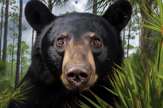 Close de um urso preto na selva da Flórida