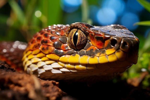 Close de uma cobra selvagem em seu habitat natural na região selvagem brasileira IA generativa