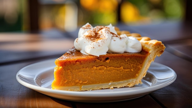 Close de uma fatia de torta de abóbora deliciosa e tentadora