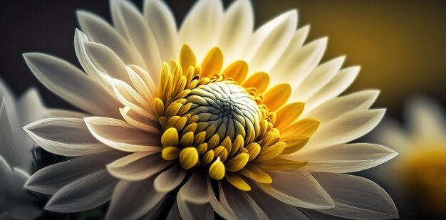 Close de uma flor amarela e branca