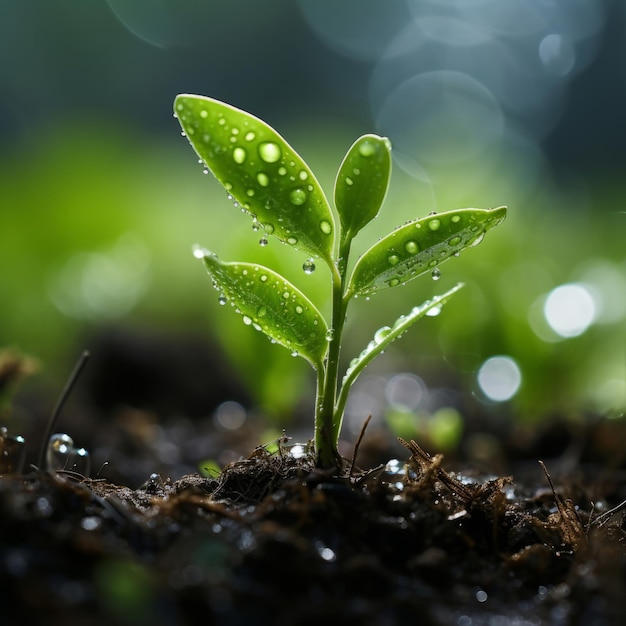 Close de uma planta jovem contra o conceito de ecologia de fundo desfocado