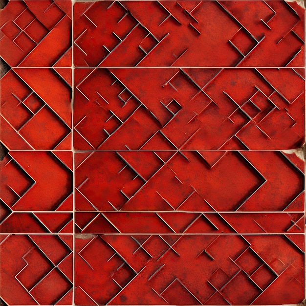 Close de uma textura de azulejo vermelho com um padrão ousado