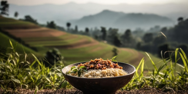 Foto close de uma tigela de comida tradicional tailandesa