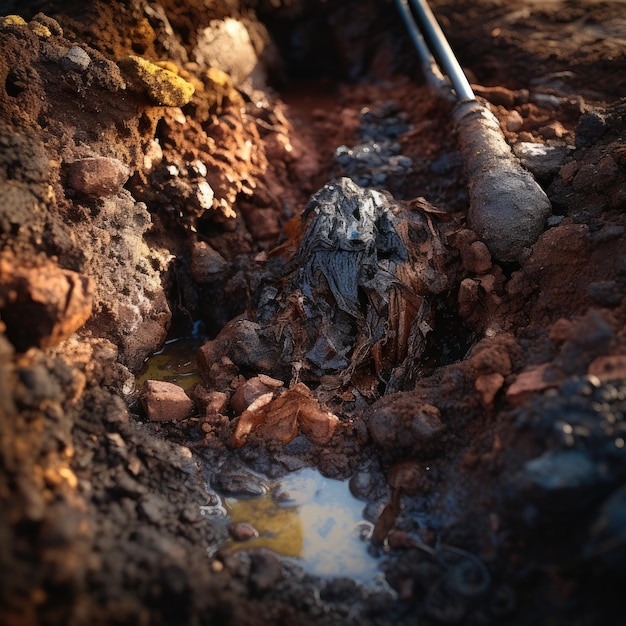 Foto close detalhado da remediação de solo contaminado