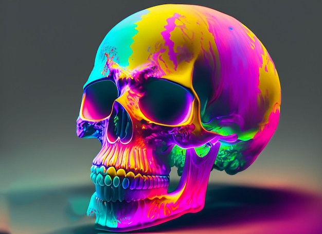 Close do crânio humano colorido