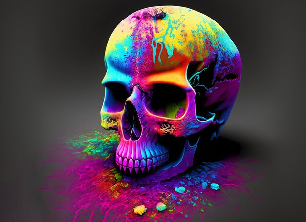 Foto close do crânio humano colorido