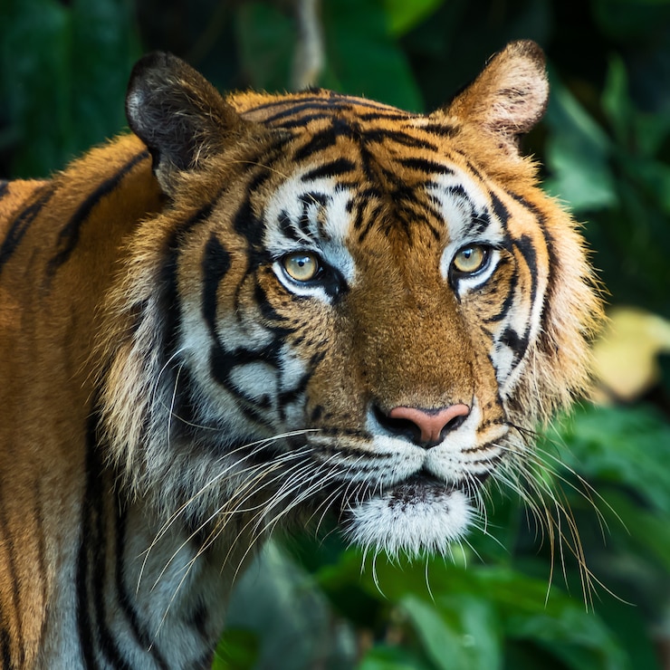 Foto close do rosto de um tigre. (panthera tigris corbetti)