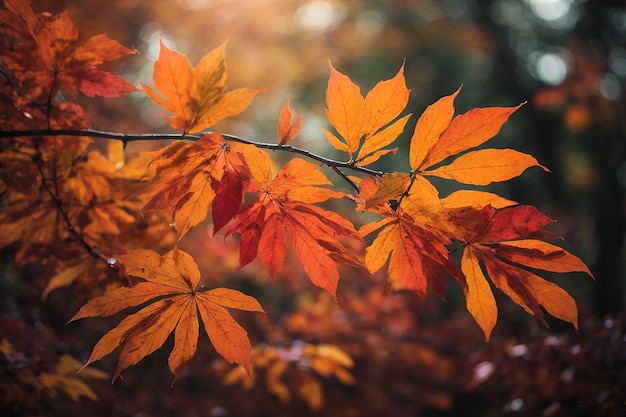 close do tronco de uma árvore com folhas em cores quentes