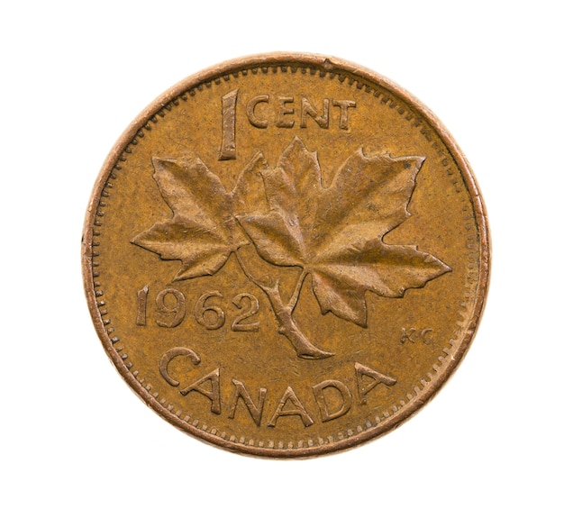 Close fotografado em moeda branca, um centavo canadense