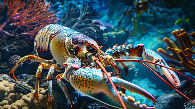 Un close de una langosta en un acuario