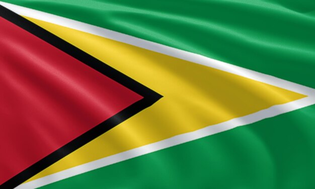 Close up agitando a bandeira da Guiana Símbolos da bandeira da Guiana