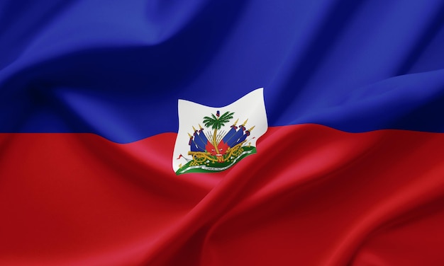 Close-up agitando a bandeira do Haiti