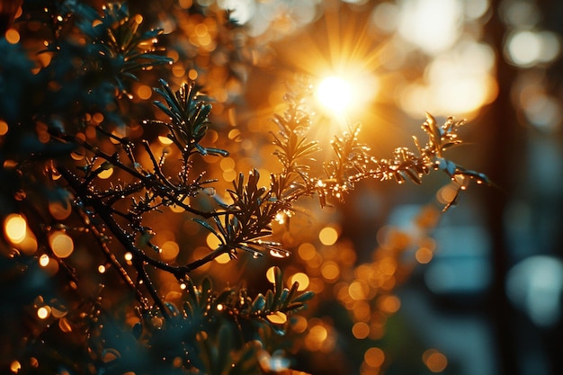 un close up de un árbol con el sol detrás de él