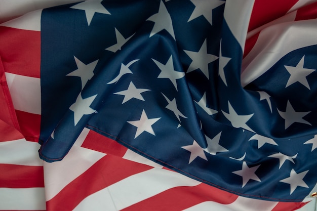 Foto close-up bandera americana, fondo de bandera de estados unidos con espacio de copia. vista superior