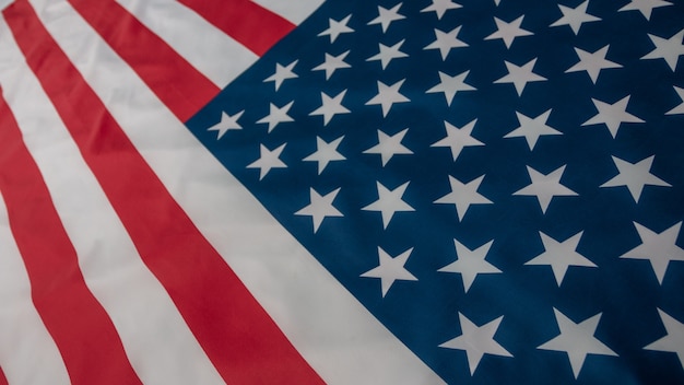 Close-up bandera americana, fondo de bandera de Estados Unidos con espacio de copia. Vista superior