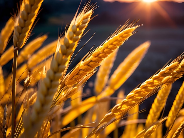 Close-up Barley Rice Field Hora do pôr do sol