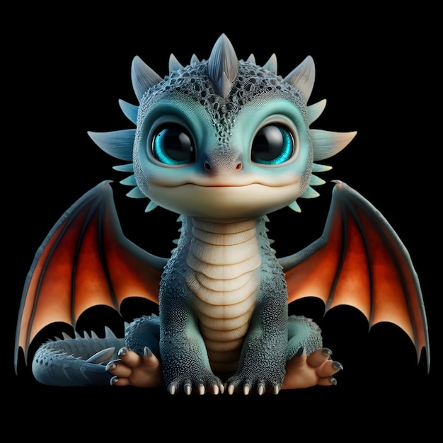 Close-up Belíssimo animal colorido Imagem de dragão bonito em fundo preto
