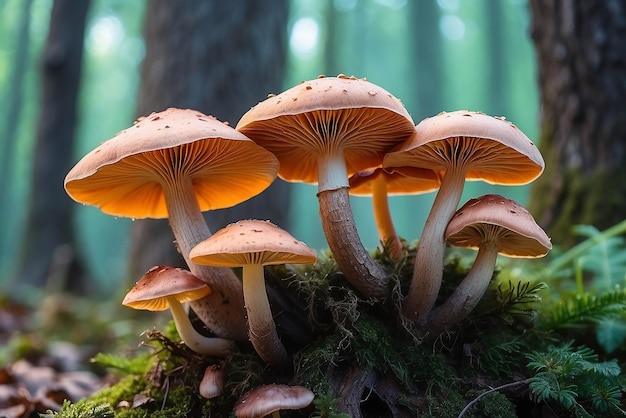 Close up bonito bando de cogumelos cor luz na árvore textura de fundo Macro Fotografia View