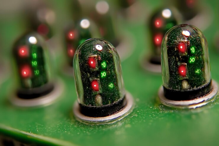 Foto close up de componentes de placas de circuitos verdes en un entorno tecnológico que hace hincapié en la precisión y la inn