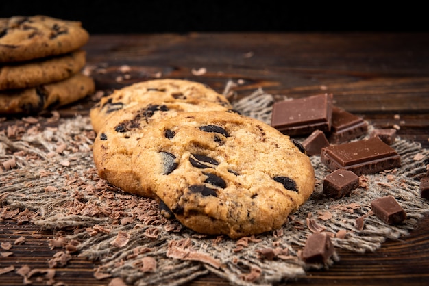 Close up cookies com chocolate