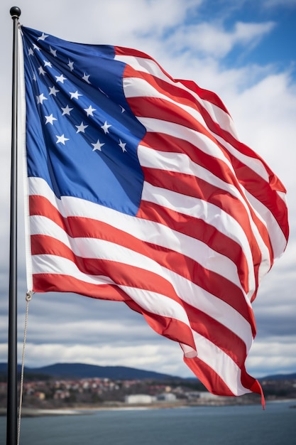 Close-up da bandeira americana a agitar-se no vento