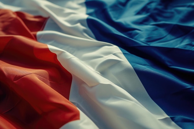 Close-up da bandeira da França acenando no vento Imagem filtrada processada efeito vintage