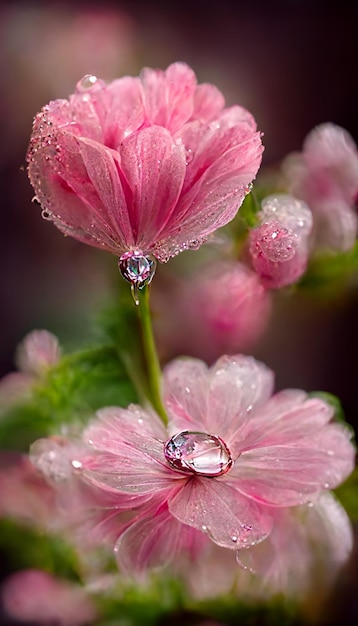 Close-up da flor com gotas de água nela generativa ai