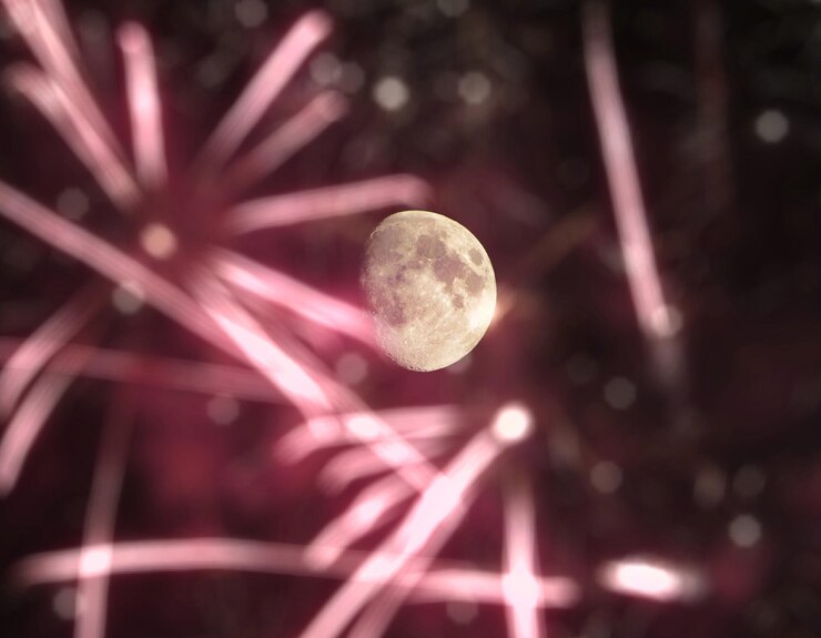 Foto close-up da lua iluminada à noite