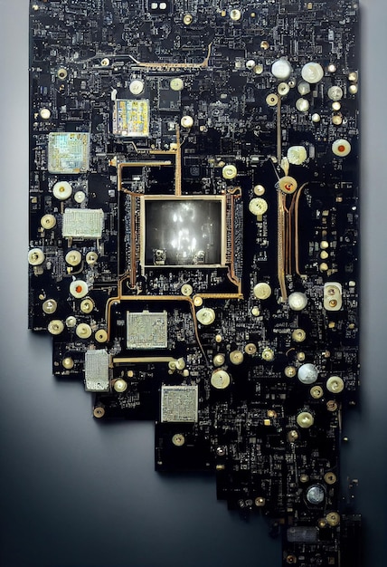 Close-up da placa-mãe do computador com chip generative ai