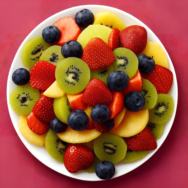 Close-up da salada de frutas na arte generativa da tigela por ia