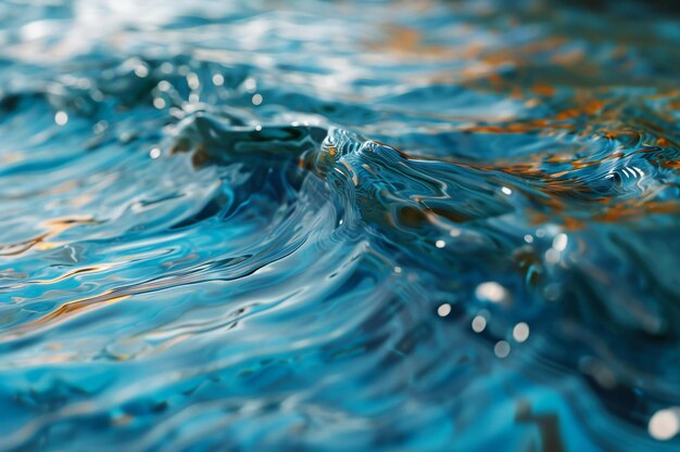 Close-up da superfície azul da água com ondulações e ondas