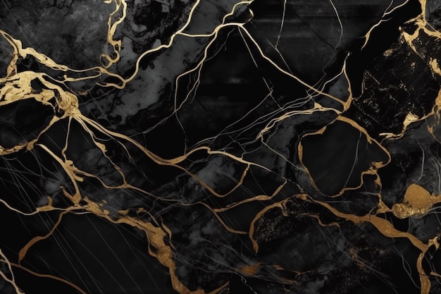 Close-up da superfície de textura de padrão de mármore preto e dourado natural Generative AI