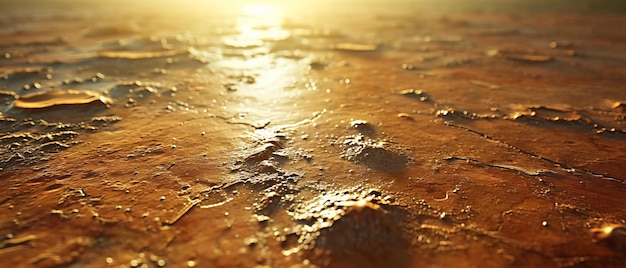 Foto close-up da superfície do planeta com texturas detalhadas e luz solar