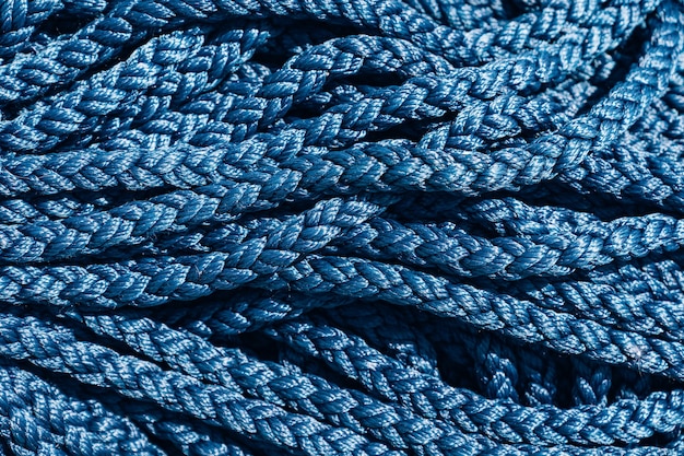 Close-up da textura da corda grossa azul.