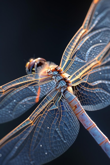 Foto close-up das asas de uma libélula