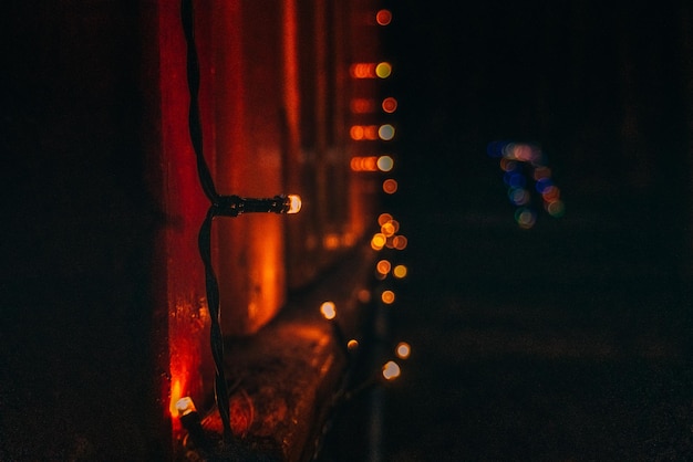 Foto close-up das luzes de natal à noite