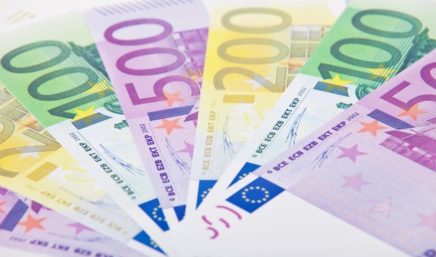 Close-up das notas de euro