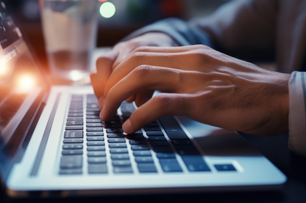 Foto close-up de alguém digitando em um laptop adequado para conceitos de tecnologia