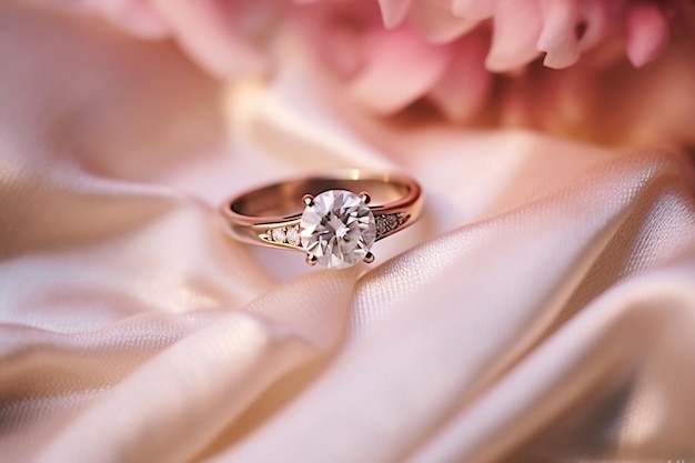 Close-up de anel de noivado diamante amor e conceito de casamento foco suave e seletivo