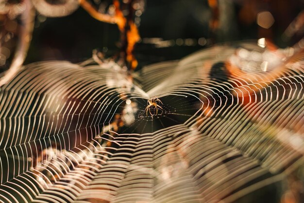 Foto close-up de aranha na teia