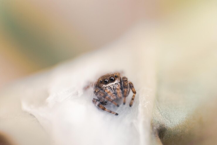 Foto close-up de aranha saltadora no ninho