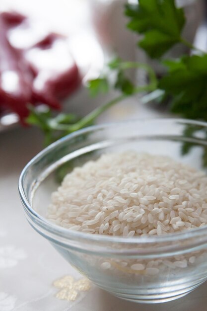 Close-up de arroz em uma tigela