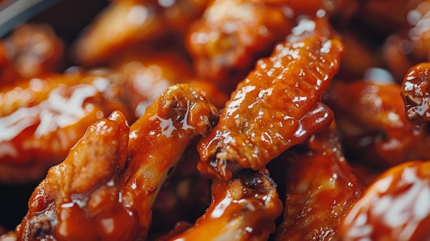 Close-up de asas de búfalo com molho gotejando capturando o apelo picante para um cartaz de festival de comida