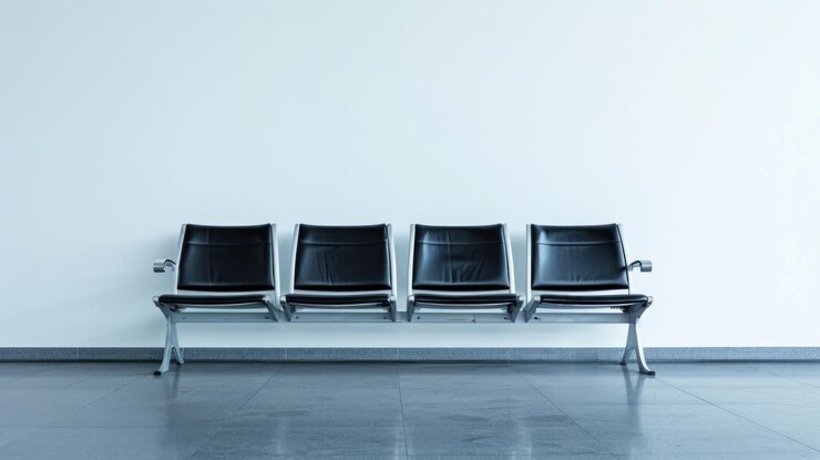 Foto close-up de assentos minimalistas do aeroporto ou áreas de espera contra um fundo simples simbolizando