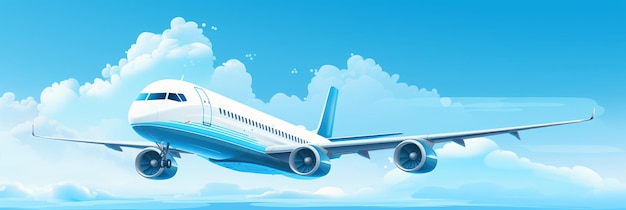 Close-up de avião em fundo azul bandeira de viagem